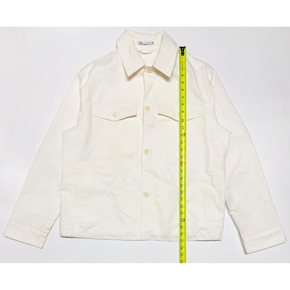 Zara Womens Off White Cotton Linen Utility Jacket Button Up Shacket Large